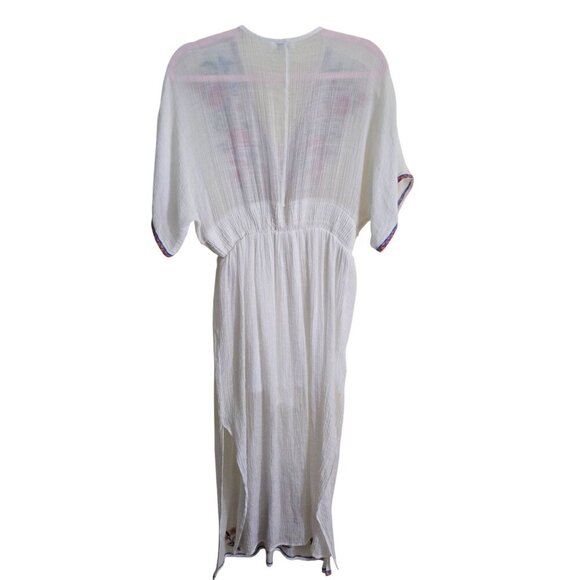 Umgee White Floral Embroidered Smocked Waist Midi Dress Slit Side Size M - Picture 3 of 9